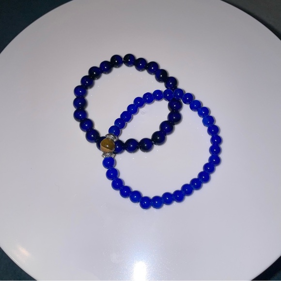 Cobalt Round GLASS Bead Stretch Bracelet - Picture 3 of 3